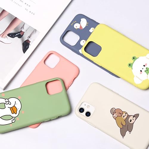 Miniatura 7 de Funda de silicona líquida para iPhone 11, diseño de perezoso de animales a prueba de golpes, anticaídas, protección completa con forro de microfibra