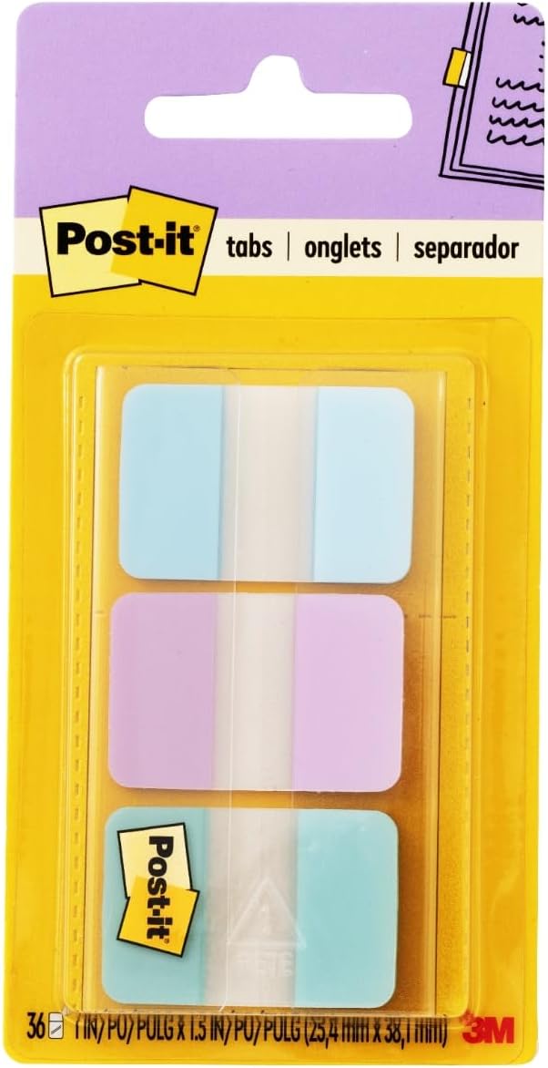 Post-it® Pastel Color Tabs, Gradient Blue, Pink, Clear, 36 Tabs/Pack