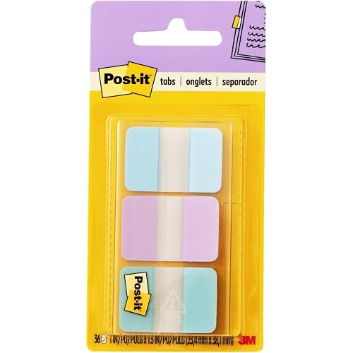 Post-it® Pastel Color Tabs, Gradient Blue, Pink, Clear, 36 Tabs/Pack
