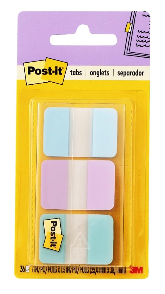 Post-it® Pastel Color Tabs, Gradient Blue, Pink, Clear, 36 Tabs/Pack