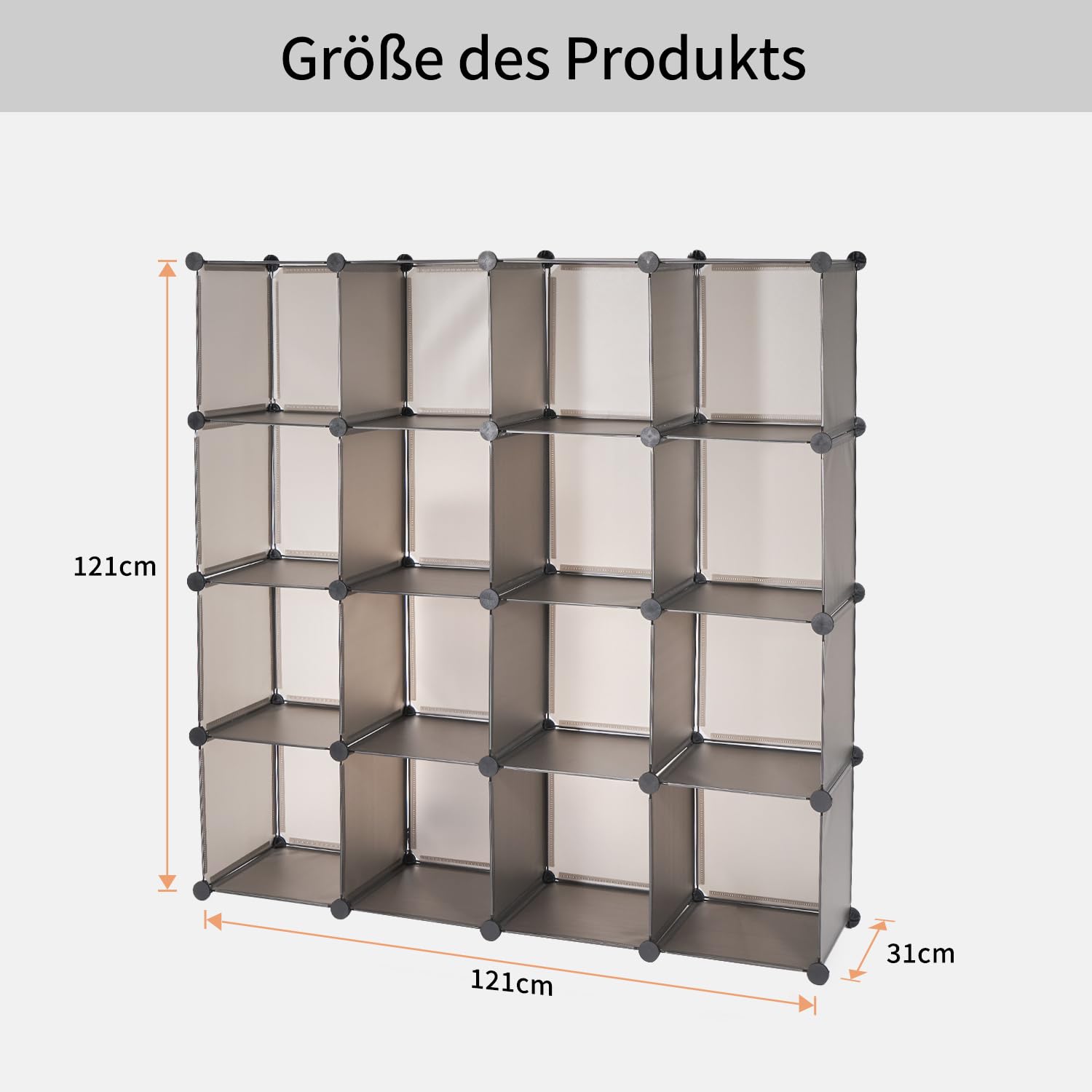 Organizzatore Modulare 16 Cubi per Armadio e Libreria - Scaffale Multiuso con Martello, Pannelli Impermeabili, Struttura Metallica Rinforzata - Ideale per Vestiti, Libri, Giocattoli (Grigio)
