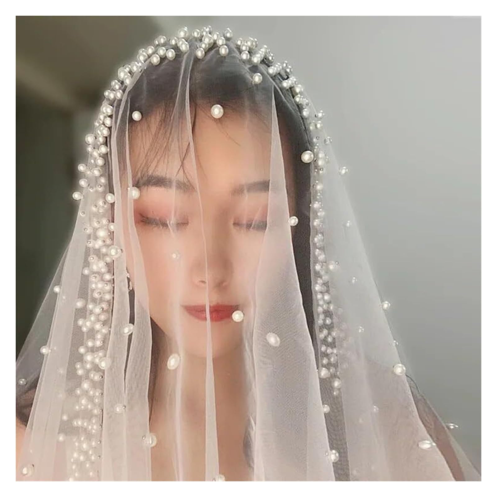 Velos de novia Velo de novia marfil con perlas encaje cuentas cubierta varios tamaños