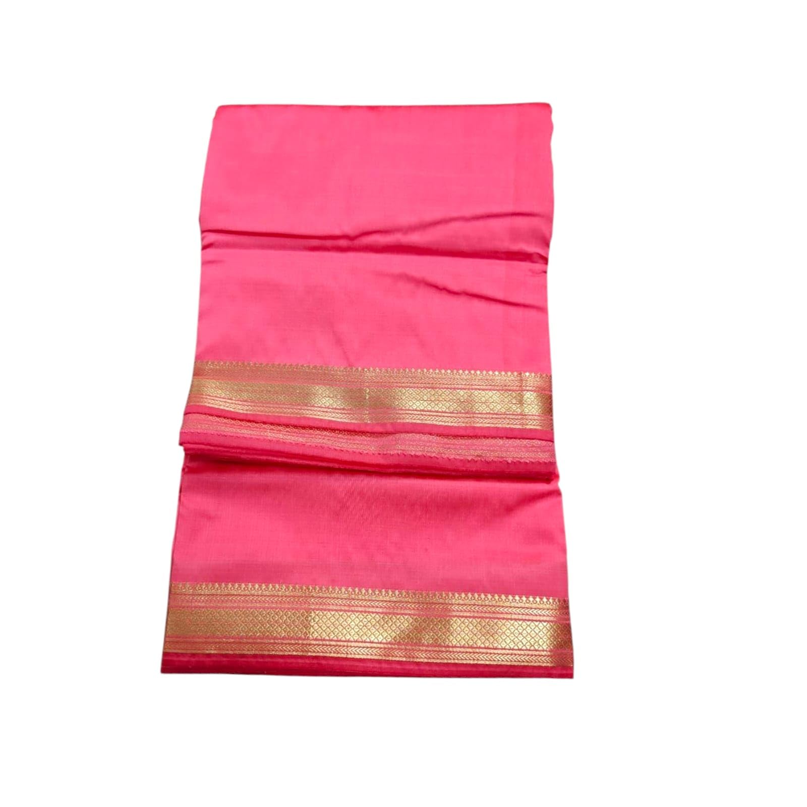 Traditional Men's Silk Dhoti and Dupatta Set, 4.25+2.25 Mtr with Gold Border (Pink)-picture-53