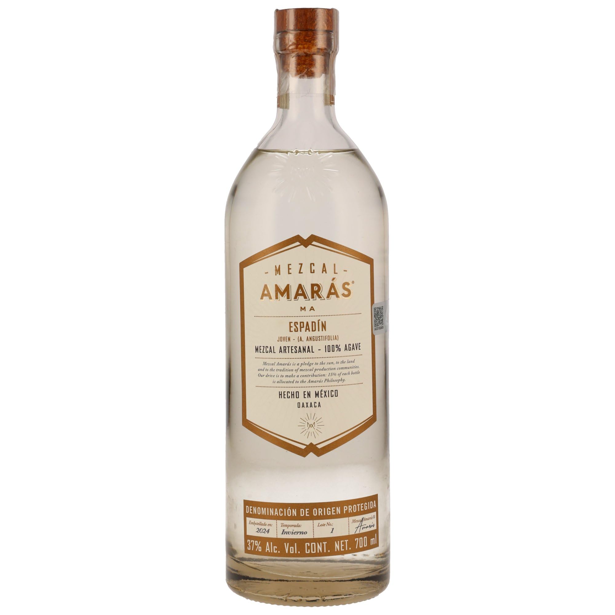 Mezcal Amarás | Espadin | 700 ml | Aus süßen Espadin-Agaven | In Handarbeit hergestellt | Mit überwältigender natürlicher Komplexität