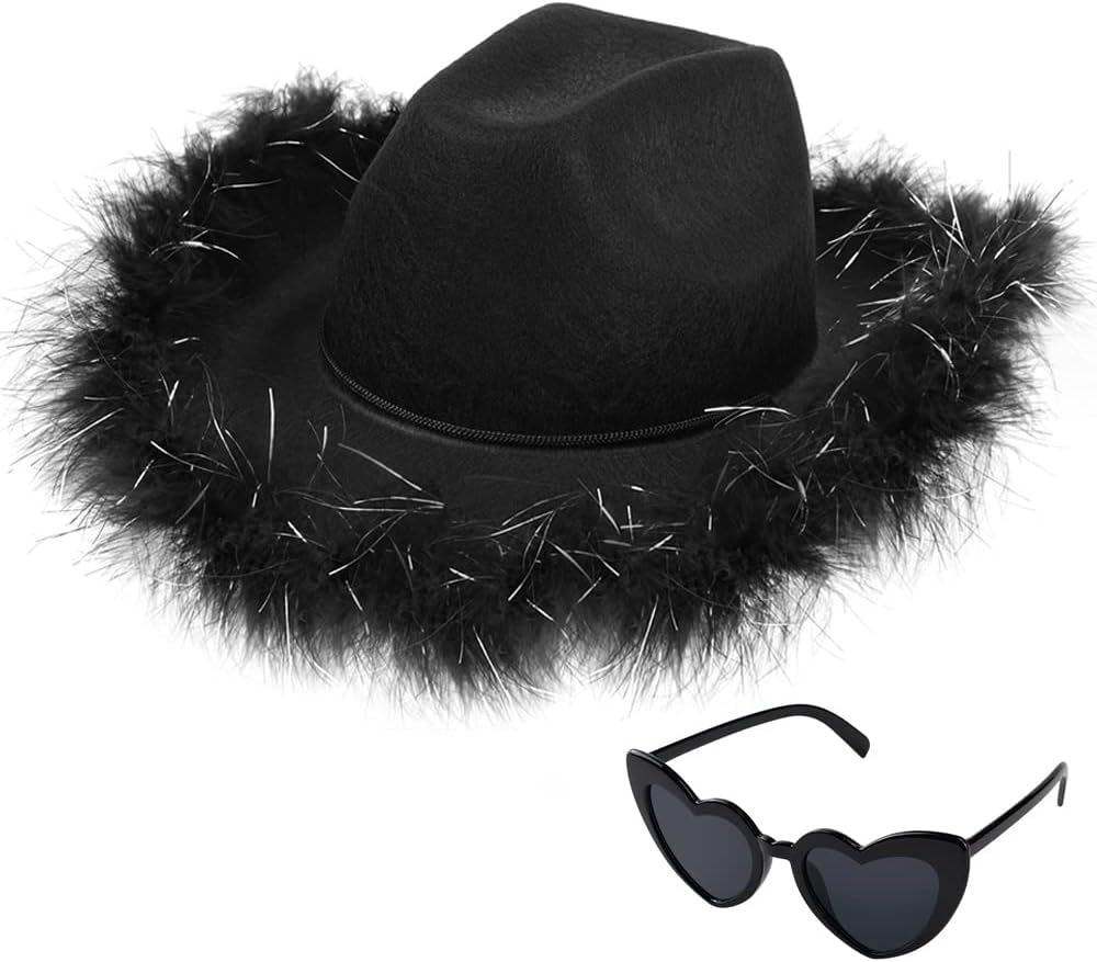 Viektery Black Cowboy Hats for Women Girls Black Cowgirl Hat with
