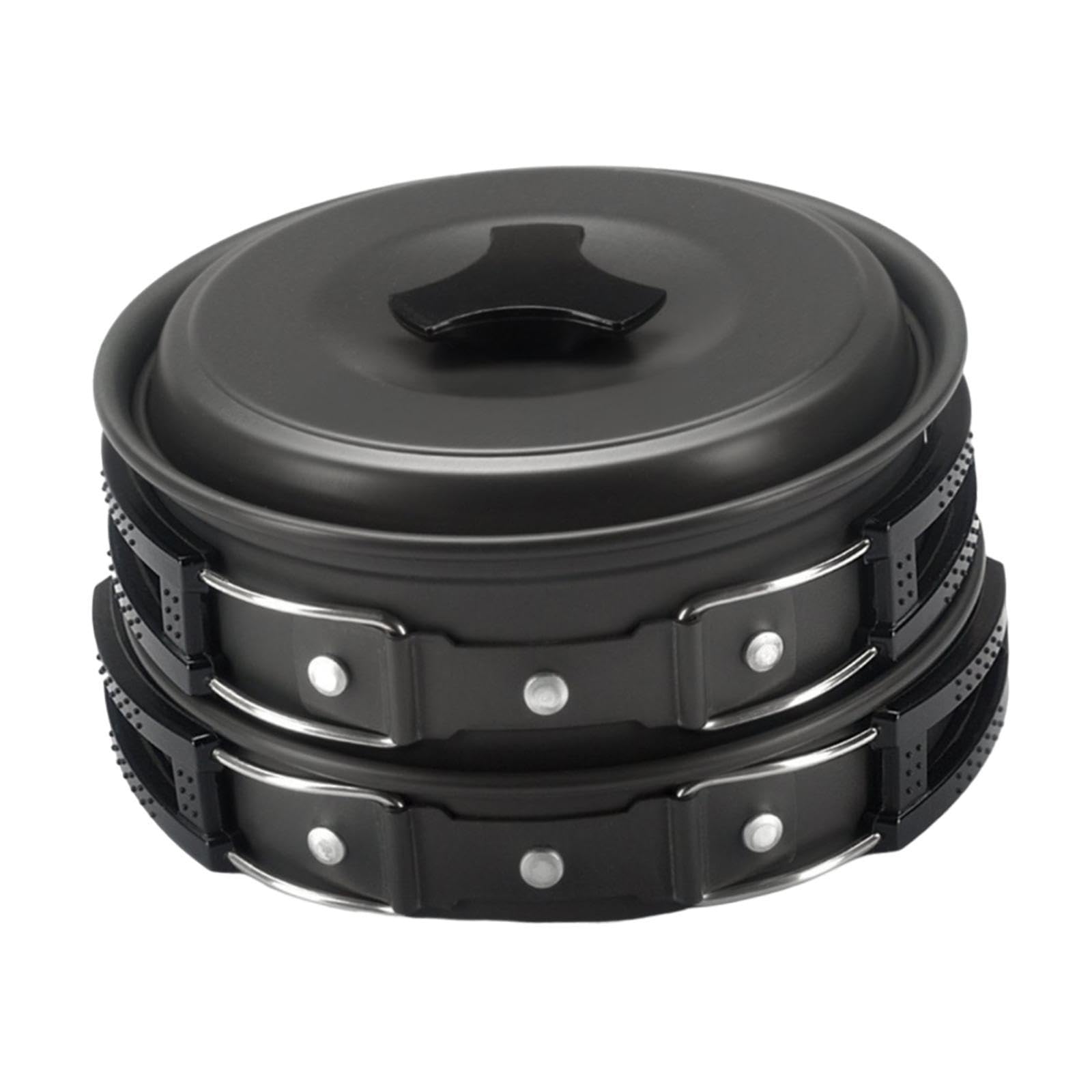 kowaku Camping Cookware Set with Pot and Pan, Aluminum Alloy Gear for Outdoor Use, Black