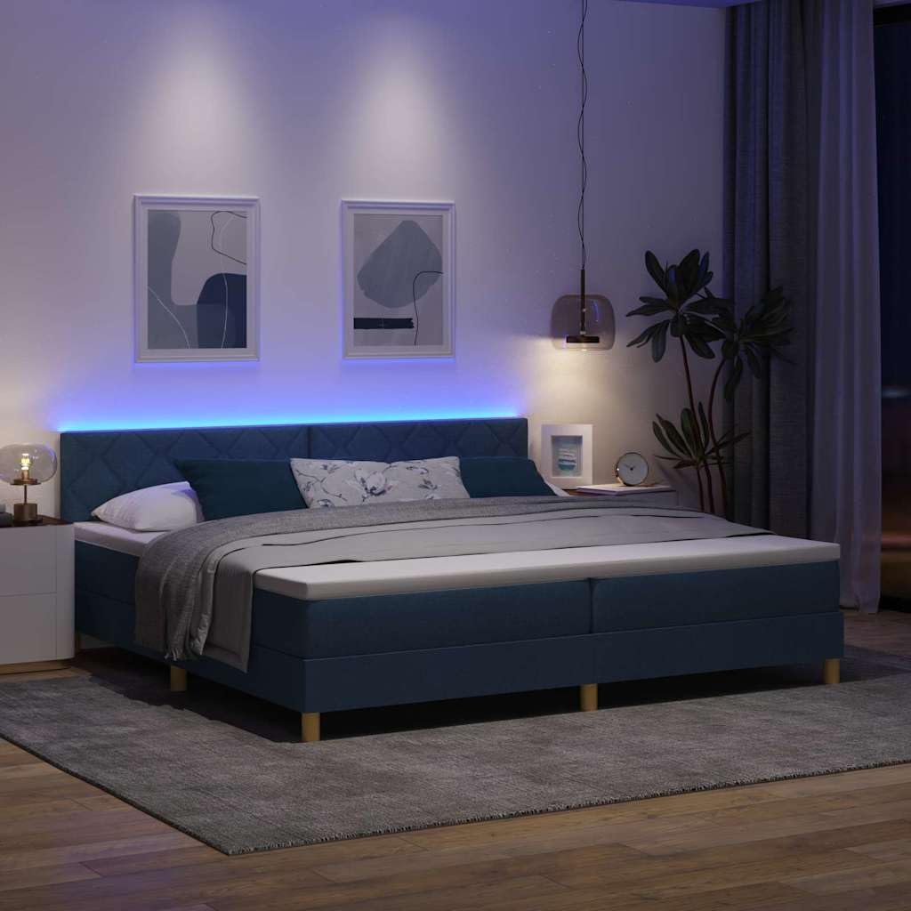 Tessuto premium con testiera regolabile LED blu Boxspring 200x200 cm Blu