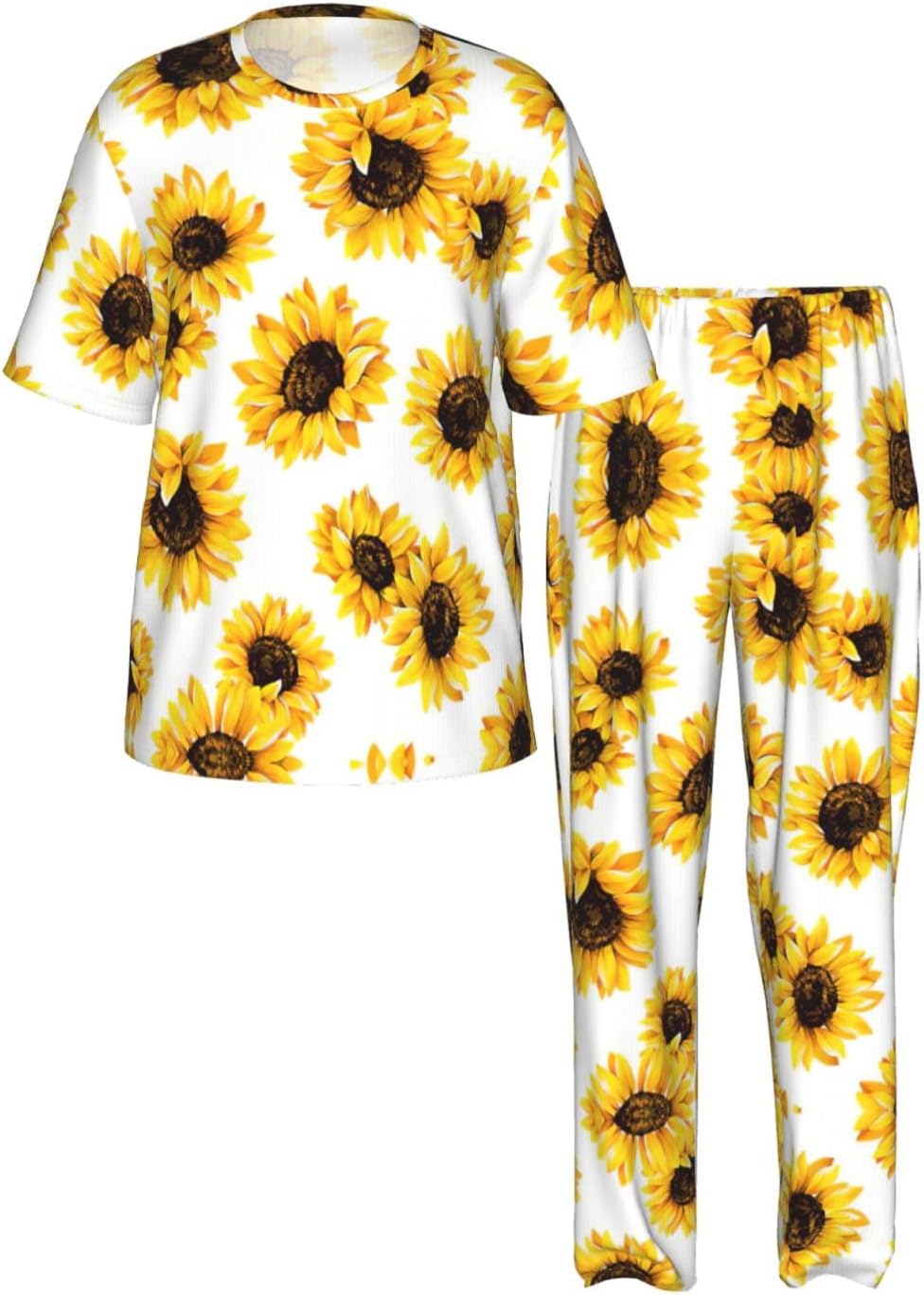 Men'S 2 Piece Loungewear Pajama Set Sunflower Print Short Sleeve Tee Top And Pants Set S-3xl