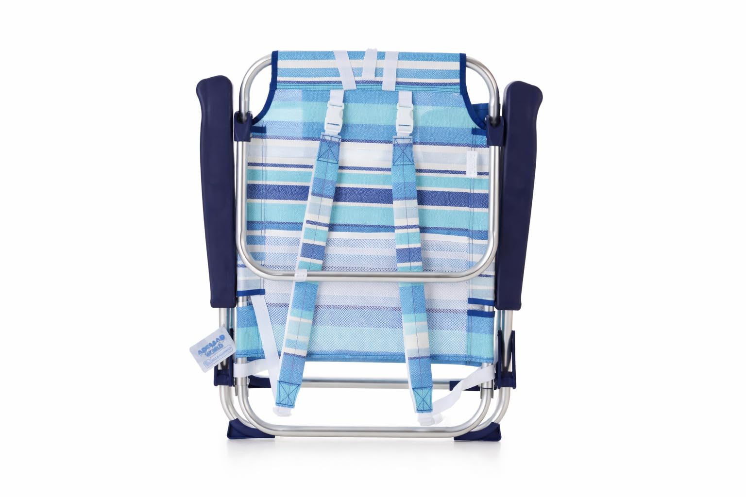 ARW - Silla de Playa Plegable con Bolsillo Lateral, 5 Posiciones Reclinables, Estructura de Aluminio Ligera, Cojín Reposacabezas, Asas Mochila y Cierre Clic, Soporta 110 kg (Rayas Azules 1 Unidad) — view 6
