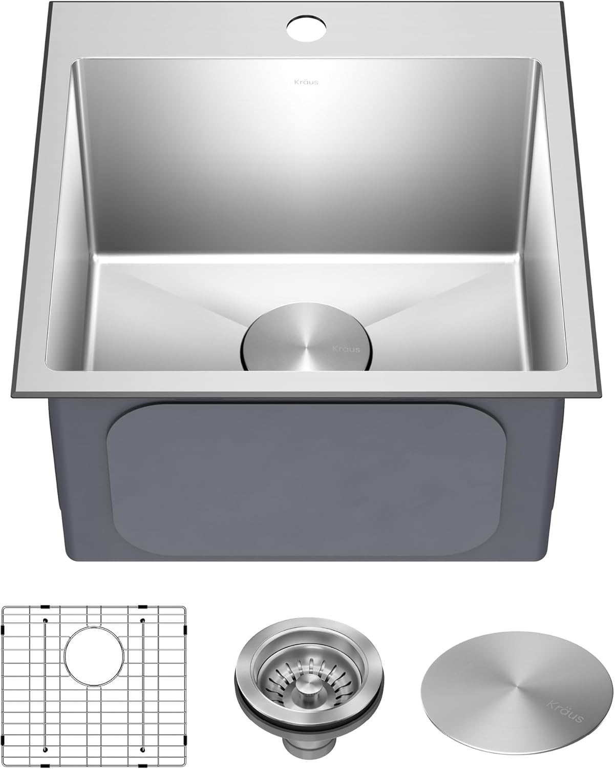 KRAUS Standart PRO 18-inch Drop In/Top Mount 16 Gauge Single Bowl Bar Stainless Steel Kitchen Sink, KHT301-18