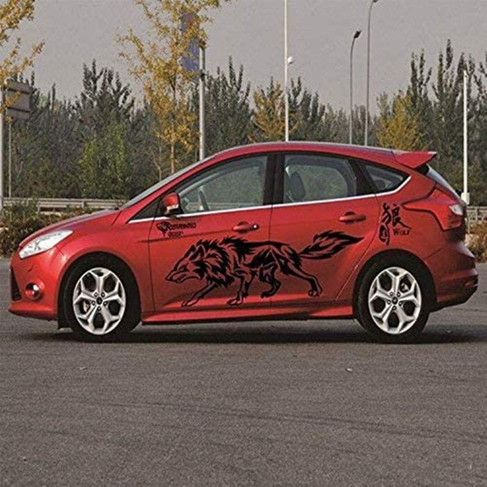 BININBOX 1 Set Cool Wolf Car Auto Body Decals Sticker Self-Adhesive Side Truck Vinyl Graphics Decals Simple Wolf Totem (Black)