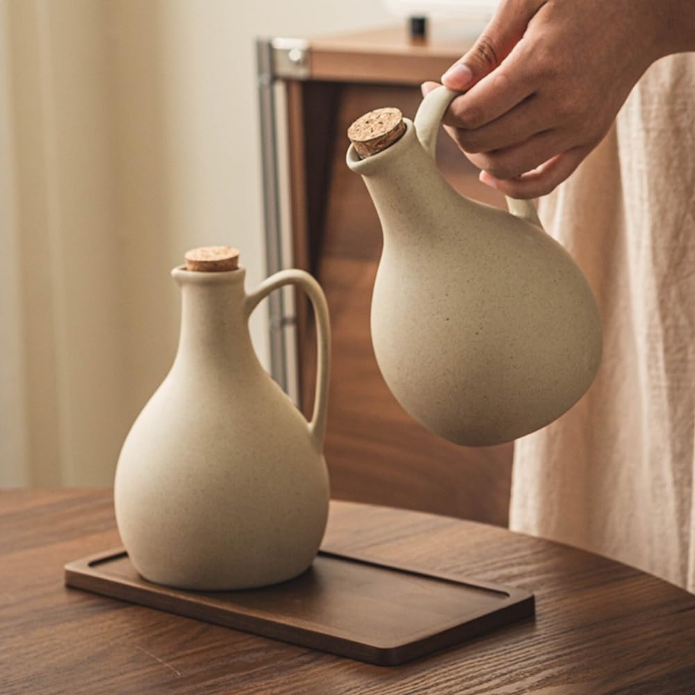 Botella de salsa de soja de cerámica con tapa, dispensador de vinagre de estilo japonés, accesorio de cocina rústico para servir salsa, condimentos y aderezos