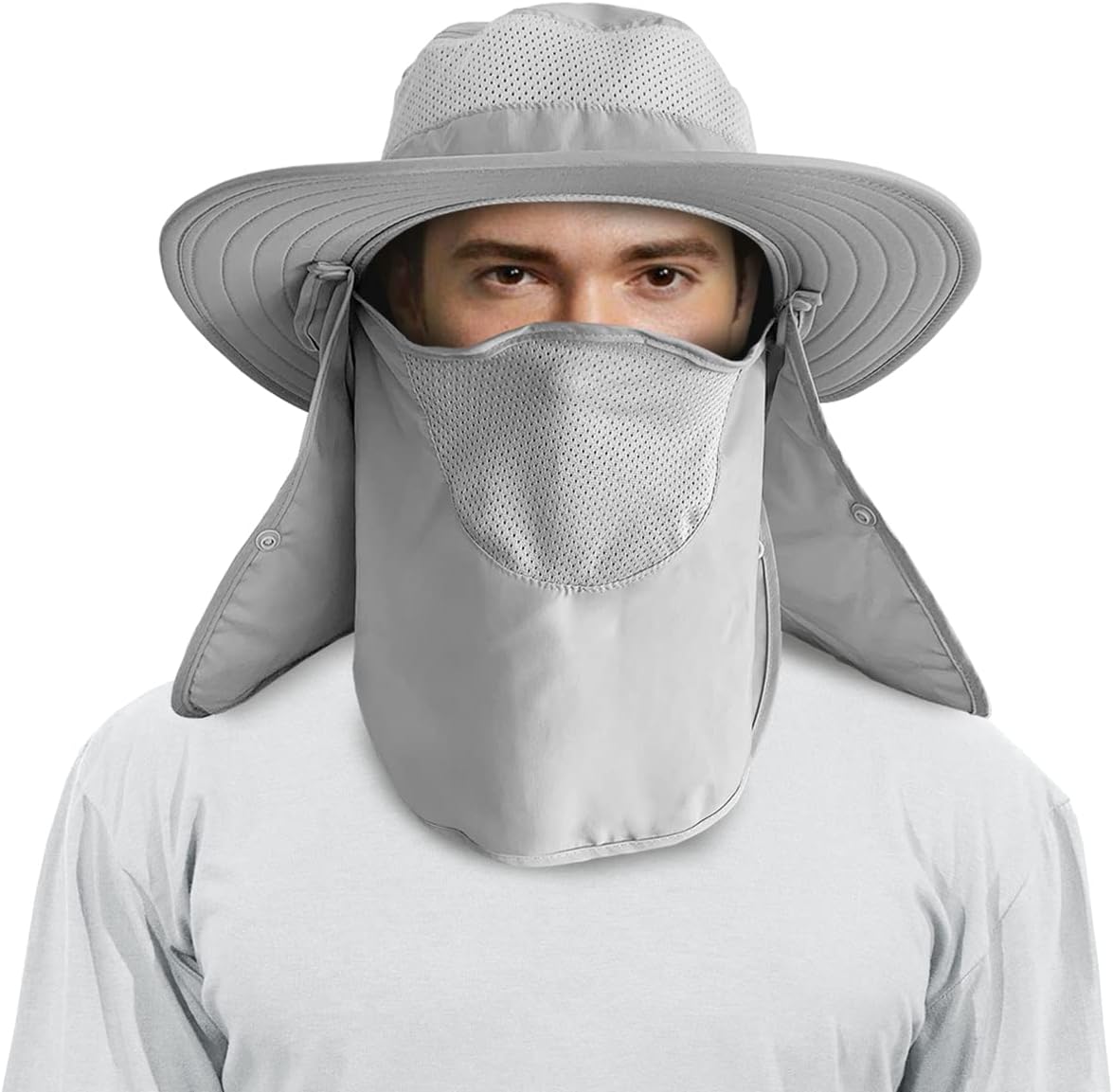 3 Pack Mens Outdoor Wide Brim Fishing Hat,UPF 50+ Sun Protection Cap with Face Neck Flap for Hiking & Garden