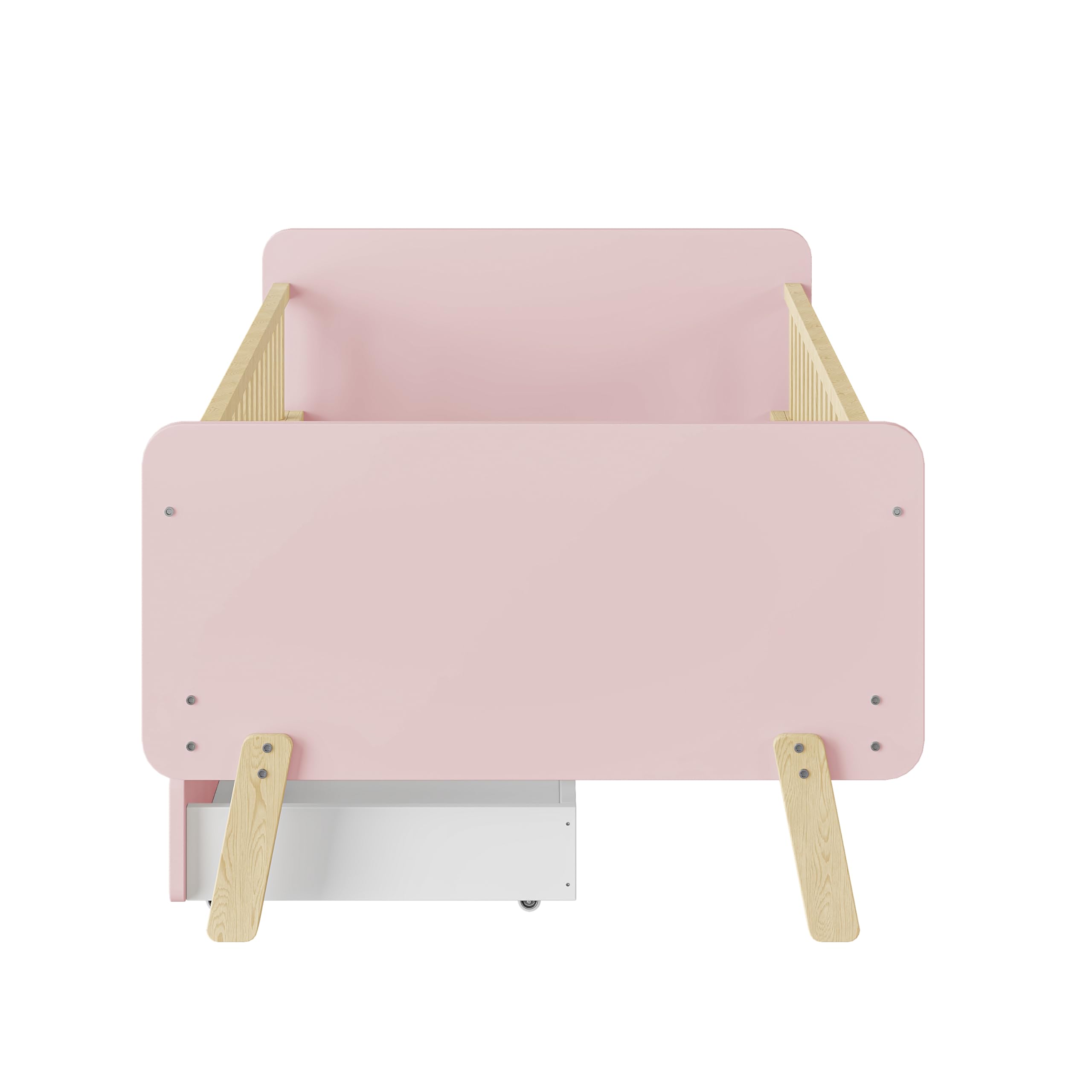 TIZZ Lettino per bambini 90 x 190 cm, con 2 cassetti, letto singolo in legno massello con rete a doghe, rosa