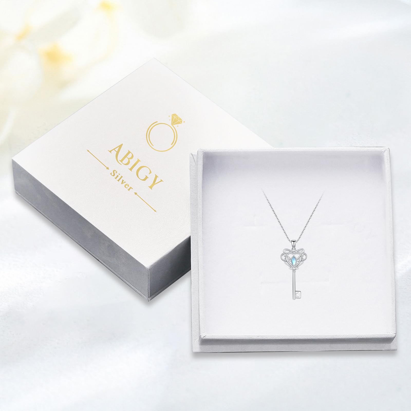 Collar con llave de plata 925, colgante de la suerte de piedra lunar para mujer
