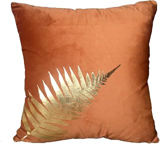 ZUODU 45x45cm Gold Leave Printing Peach Skin-Like Decorative Pillow Cover Orange Velvet Cushion Cover 18 x 18 Inches (golden Leave-orange)