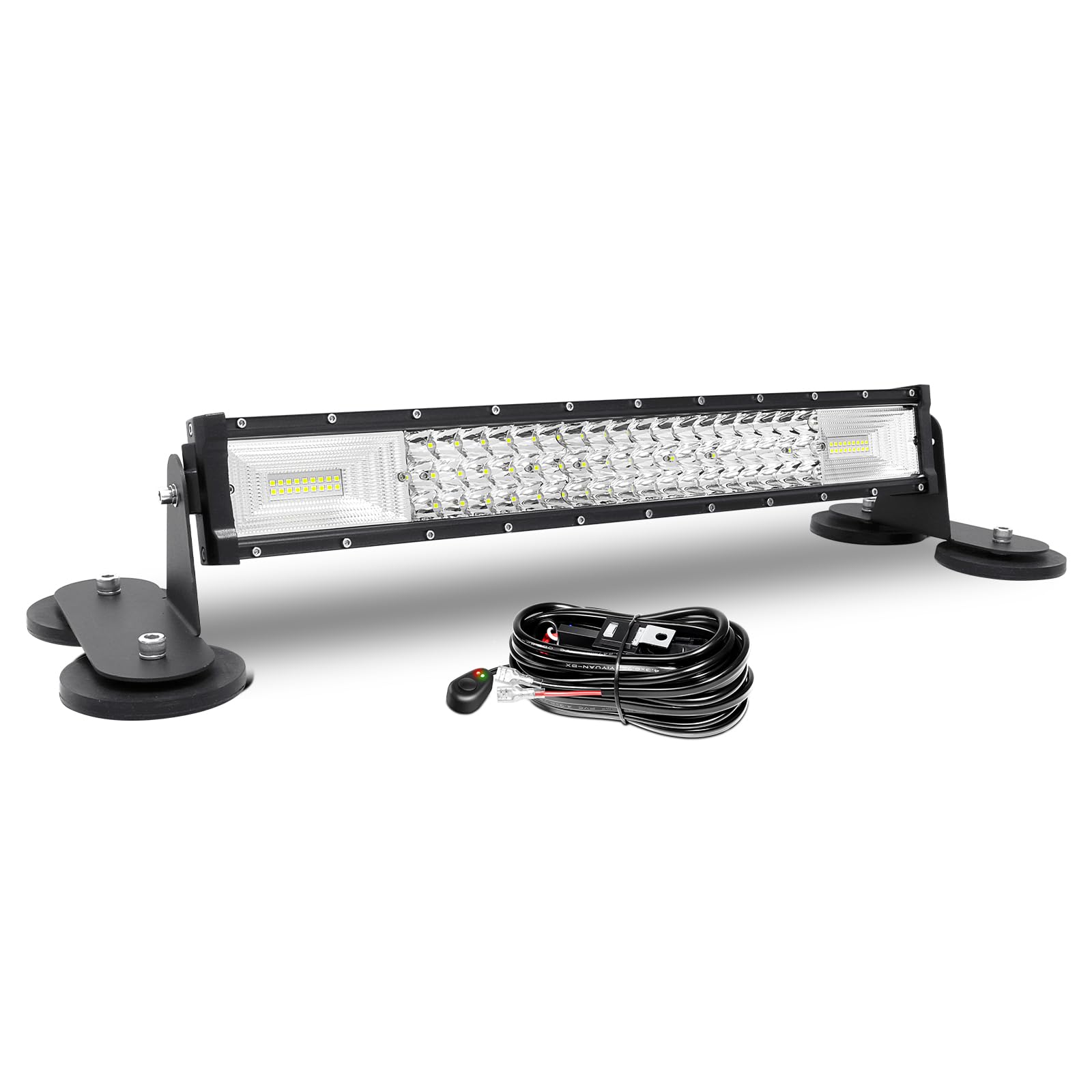 AUXTINGS Curvo Barra de luz LED 56 cm con Soporte magnético, arnés de cableado,3 Fila 270W Foco Combinado de inundación Luces 22 Pulgadas lámpara Trabajo para SUV UTV Todoterreno camión Remolque 4x4
