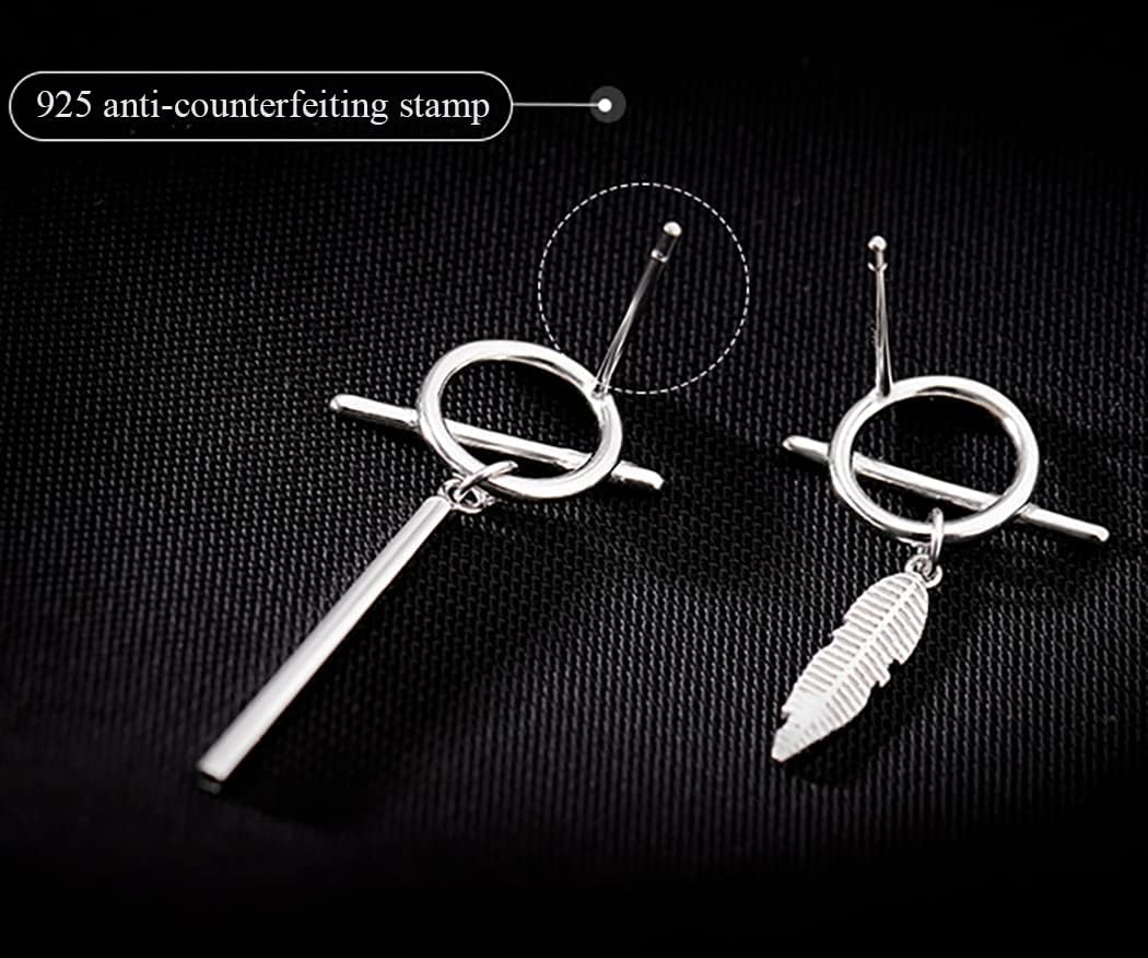 SLUYNZ 925 Sterling Silver Bar Dangle Earrings for Women Feather Drop Earrings Circle Studs