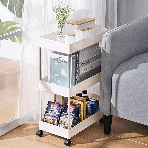 Miniatura 6 de Carrito rodante, carrito de almacenamiento delgado de 3 niveles con 4 ganchos y ruedas, unidad de estantería móvil, organizador de baño, carrito