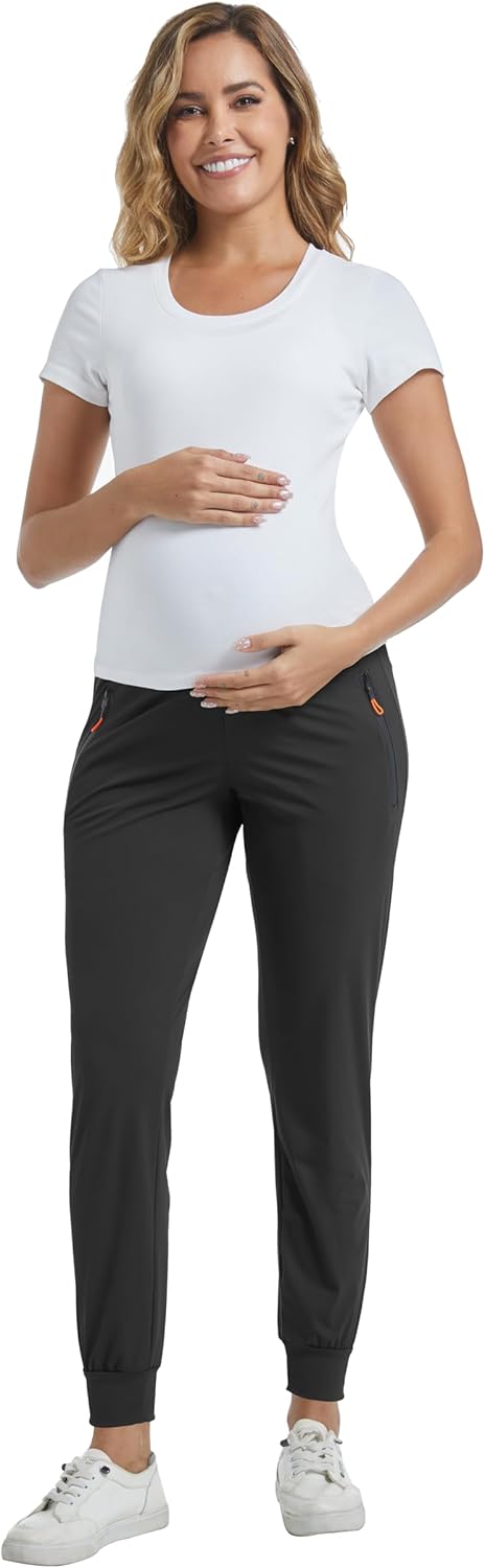 Women's Maternity Joggers Casual Scrub Pants Quick-Dry Pregnancy Sweatpants with Zipper Pockets - Image 7