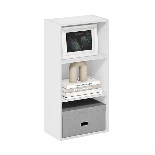 Furinno Luder Libreria a 3 ripiani aperti, Bianca | 9,3 x 16 x 31,4, libreria con ripiani aperti, per soggiorno, camera da letto, casa ufficio - Bianca - 3 livelli 40 cm