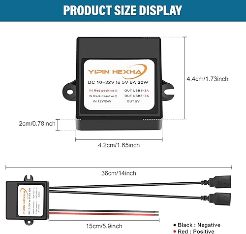 Miniatura 5 de Convertidor DC 12V 24V a 5V 6A 30W Dual USB hembra DC DC Buck Convertidor Adaptador de corriente Módulo reductor