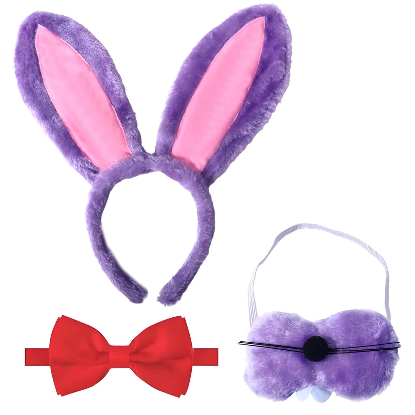 Boyigog Rabbit Costume Party Accessories with Rabbits Hairband Red Bow Tie Mouth Decoration Adults Kids Costume Accessory for World Book Day Halloween Carnival Cosplay Party (Rabbit Accessories