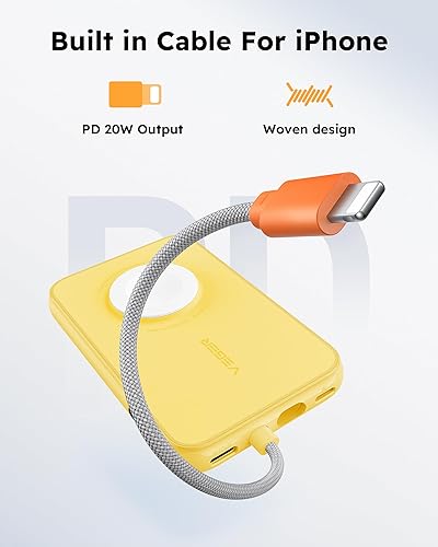 Miniatura 2 de VEGER Cargador portátil para iPhone con cable integrado, batería de 5000 mAh, cargador rápido PD de 20 W, esencial de viaje compatible con
