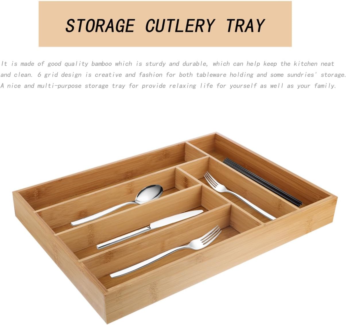 Tableware Organizer Drawer Divider 6-compartment Kitchen Cutlery Storage Tray Practical Flatware Organizer for Kitchen Drawer