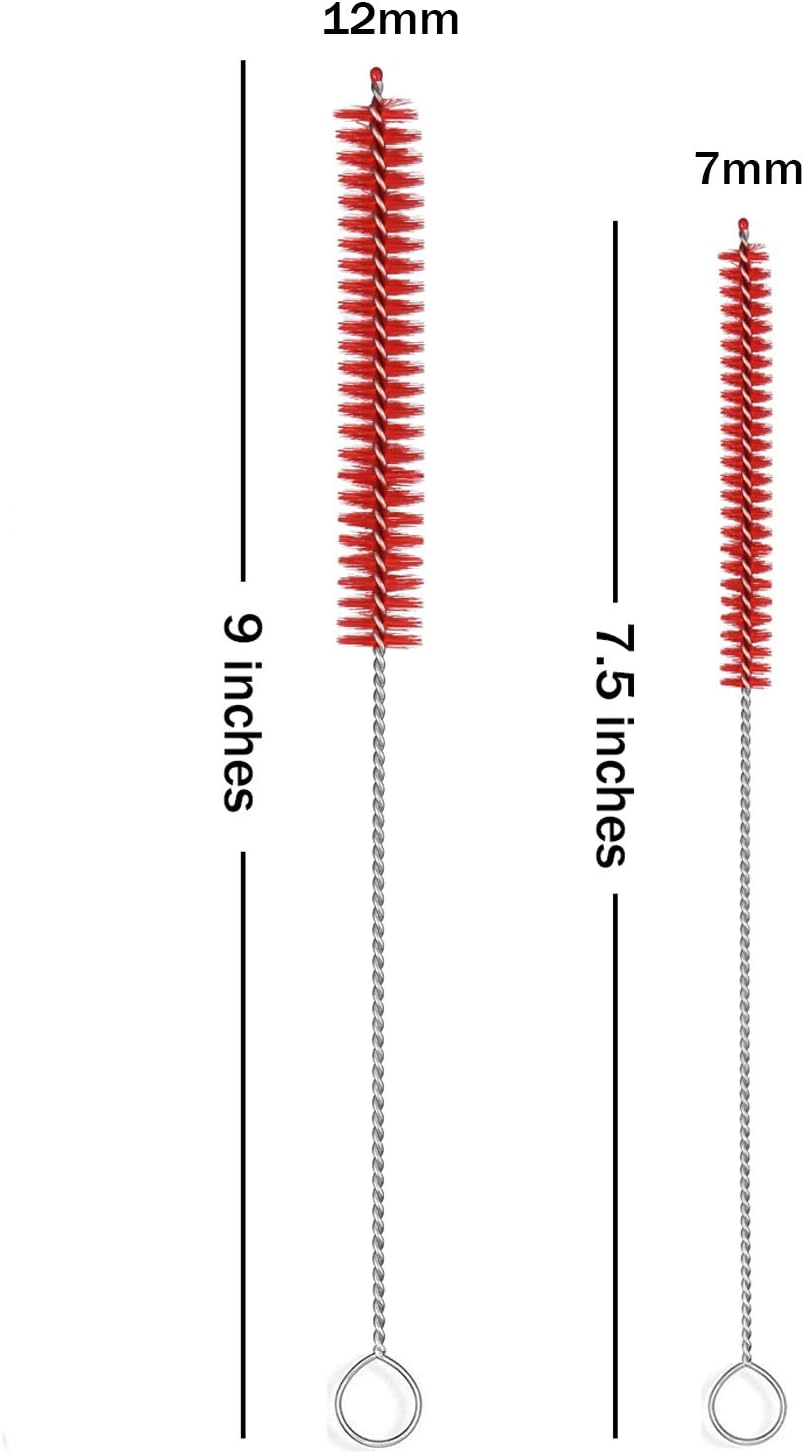 ALINK 8-Pack Extra Wide Straw Cleaning Brush Kit, 4-pcs 9" x 12 mm Cleaner for Boba Smoothie Straws, 4-pcs 7.5" x 7 mm Cleaner for Stainless Steel Tumbler Straws - Red