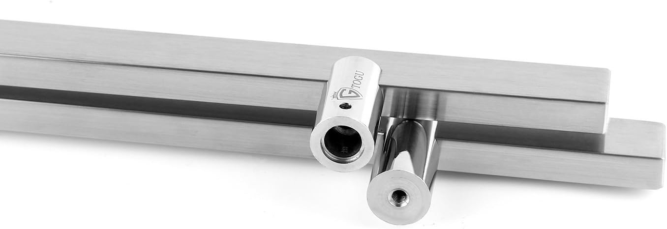 Suреr Sаlе 🛒 TOGU TG-6017 18 inches Length Heavy-Duty Commercial Grade-304 Stainless Steel Push Pull Door Handle/Barn Door Pull Handle/Glass Pulls, Brushed Stainless Steel Handle& Polished Chrome Standoffs