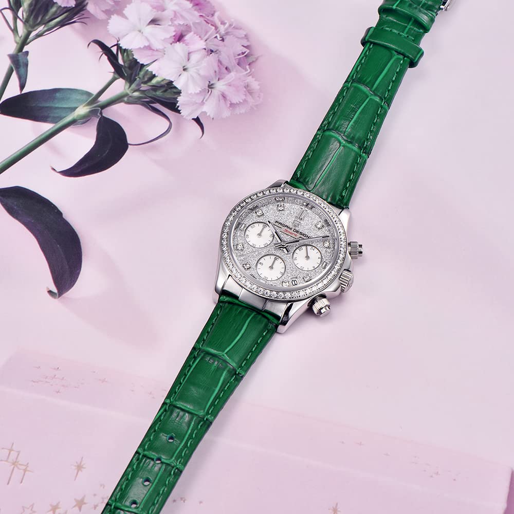 Pagani Design Lusso Donna Orologio al Quarzo Diamanti Movimento Giapponese Sintetico Zaffiro Acciaio Inox Cinturino Pelle Impermeabile Cronografo Multifunzione Orologi