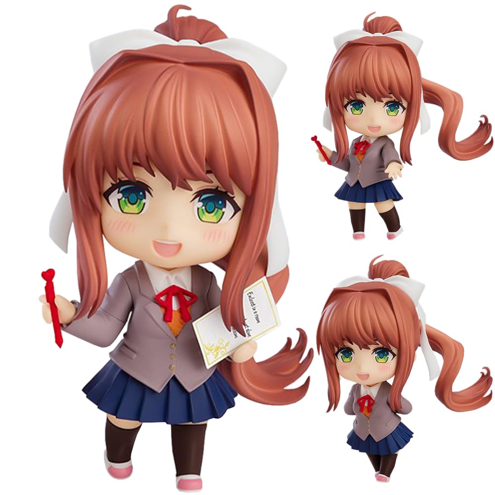 Jilijia Monika Anime Figure Yuri Action Figurine Cartoon Interchangeable Face Model with Accessories PVC Anime Statue Collection Desktop Ornaments