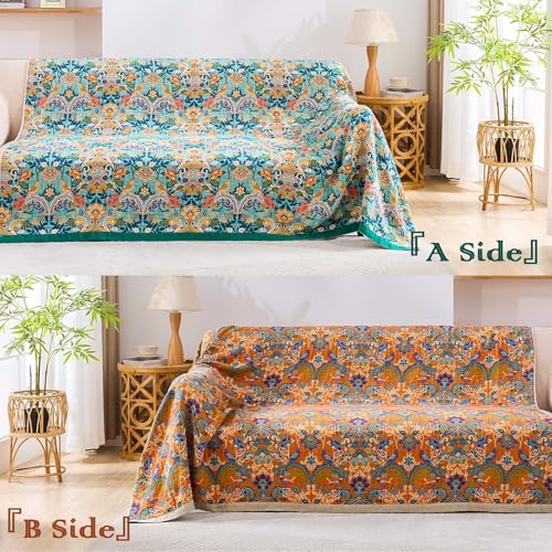 Image of XIBLC Boho Blanket Throw Quilt, 100% Cotton Soft Light Weight Throw Blankets for Summer, 60 inchx80 inch Farmhouse Flower Decorative Blankets, All Season Rustic Reversible Bohemian Throw Quilt