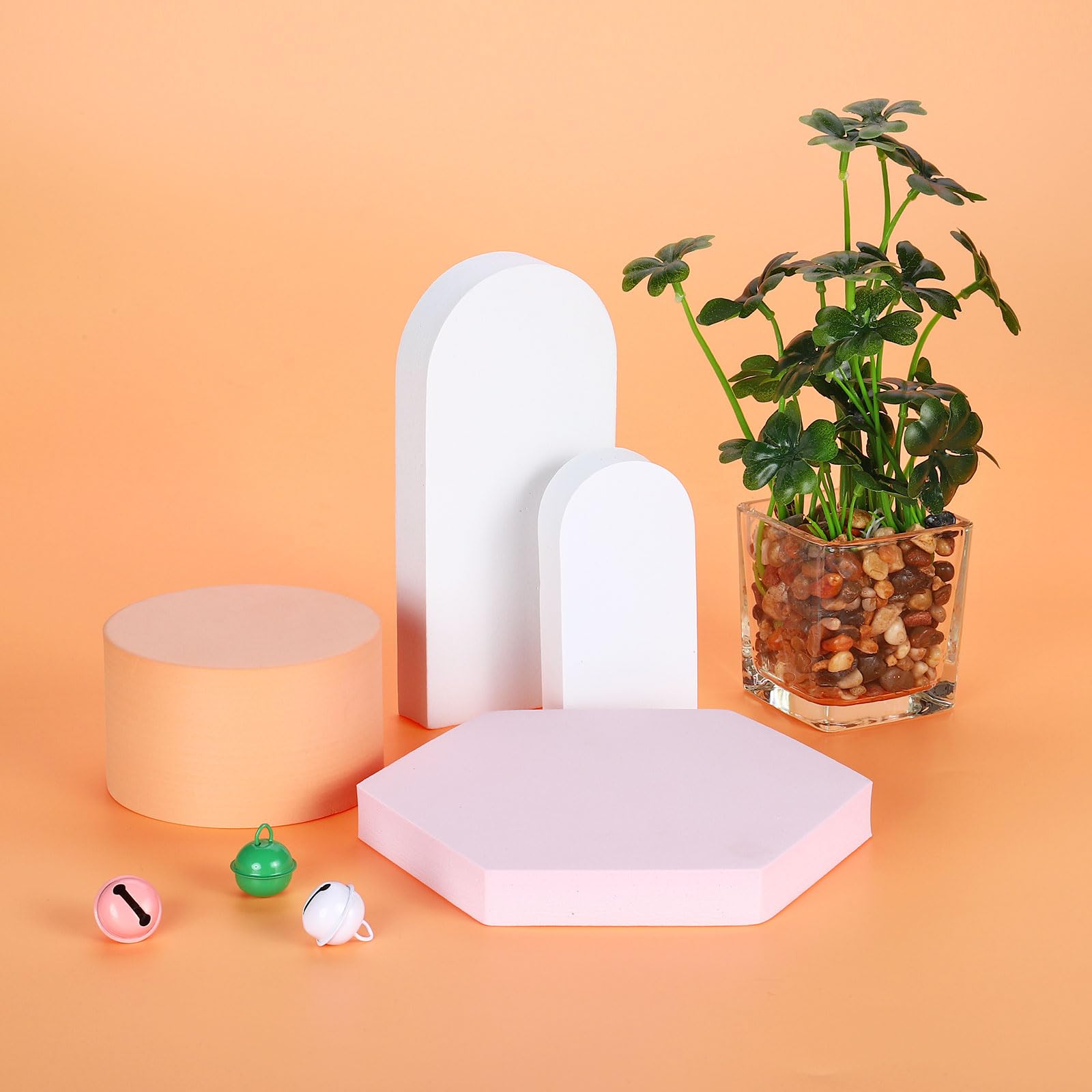PATIKIL Geometrische Hintergrund Props Aus Hartschaum – Set Mit Würfel, Quadrat, Sechseck & Kreis Für Fotografie (weiß)