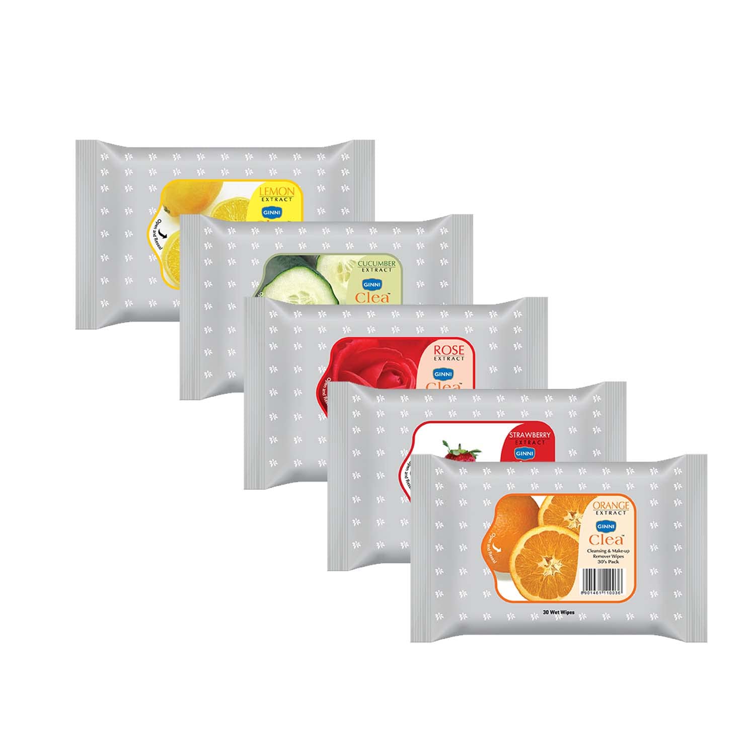 GINNI Clea Cleansing & Makeup Remover Wet Wipes with Different Fragrance (Pack of 5)