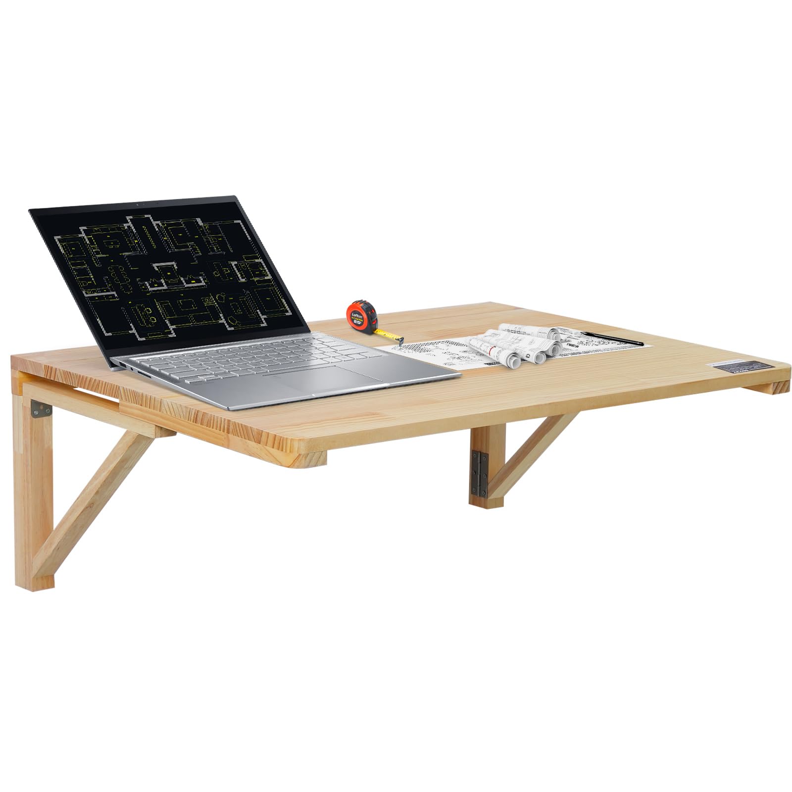 VEVOR Mesa Plegable de Pared, 800 x 600 x 298 mm, Escritorio Flotante de Madera con Soporte de Hierro, Mesa Plegable para Espacios Pequeños, Oficina en Casa, Comedor, Cuarto de Lavado, Cocina, Bar