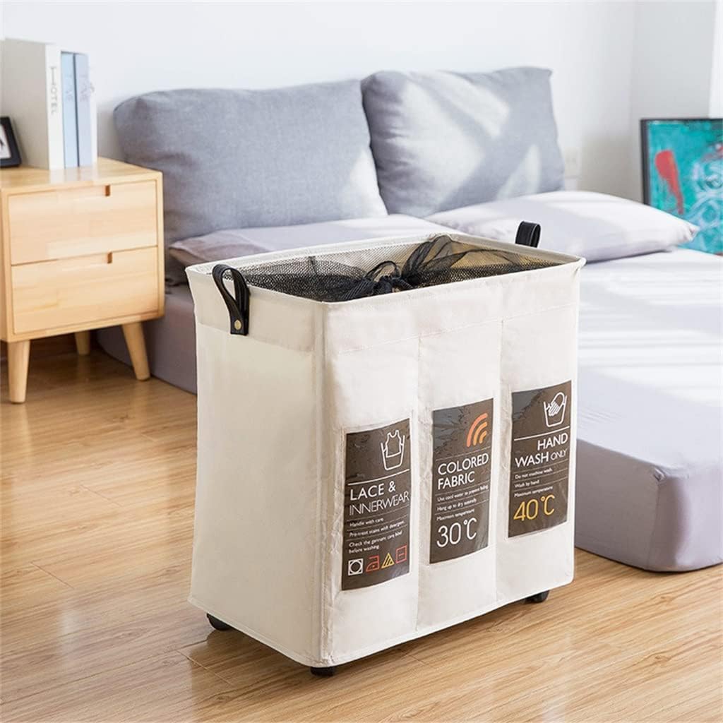 Foldable Storage Basket with Wheels Caster Laundry Basket Collapsible Large Hamper Barrel Dirty Clothes Laundry Bag (Color : A, Size : 3 Grid) (A 1 grid)