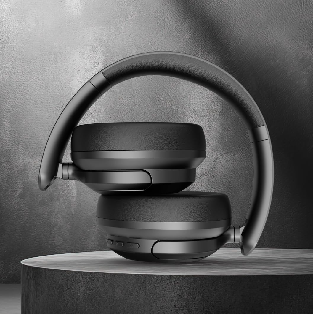 TRON Cuffie ibride con cancellazione del rumore, over-ear wireless con batteria 60H, modalità trasparenza, ricarica rapida, design pieghevole, custodia da viaggio inclusa (TR110)/nero