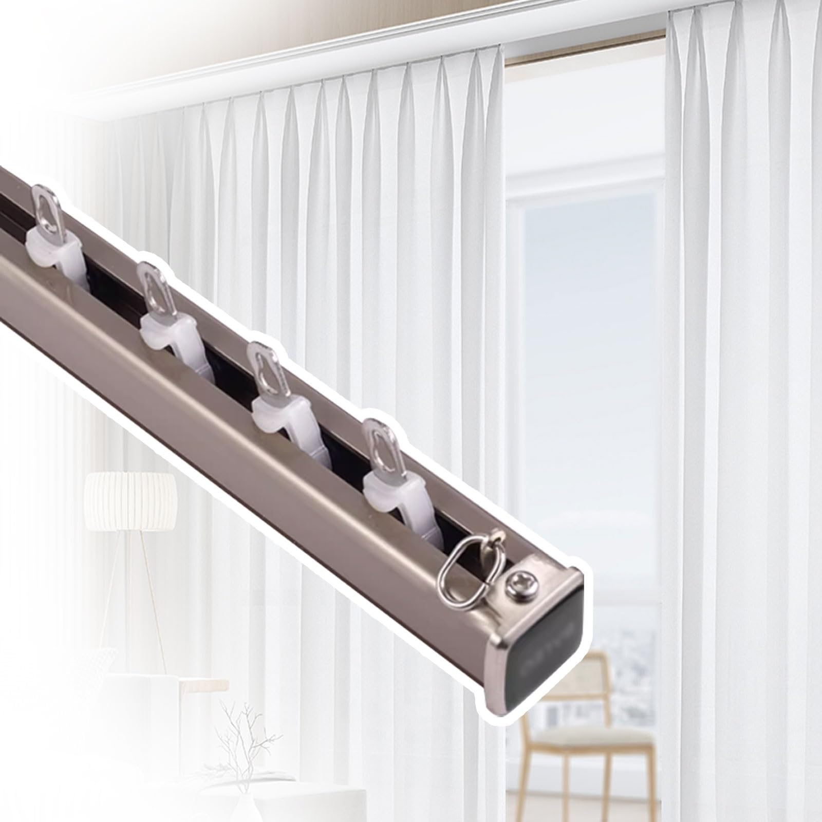 Rail de Rideau Robuste en Alliage d'aluminium, séparateur de pièce, avec Embout, pour Chambre à Coucher et extérieur (Champagne, 120 cm/3,9 pi)