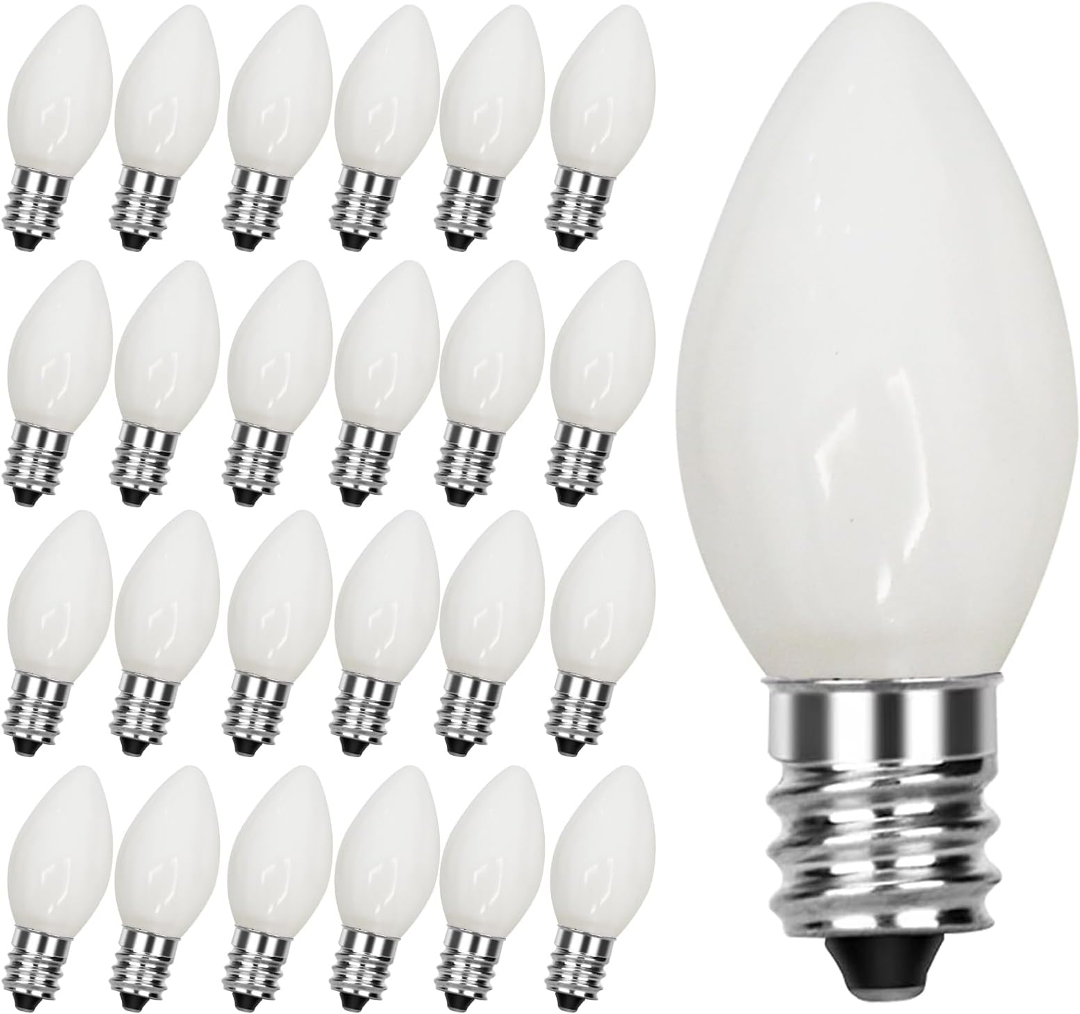 SUNSGNE C7 LED White Replacement Christmas Light Bulbs, 0.6W LED E12