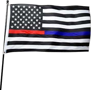 DANF Thin Half Blue and Red Line Flag 3ftx5ft Polyester with Brass Grommets