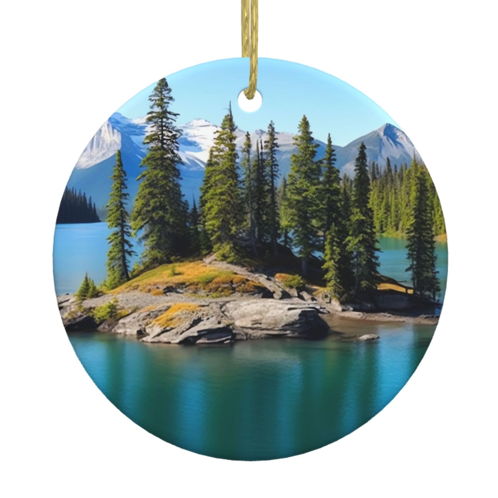 Fodpand Women's White Spirit Island In Lake Christmas Ornaments 2025, Gift Exchange For Men, Collectible Ceramic Ornament Round Hanging Ornaments For Christmas Tree Decoration