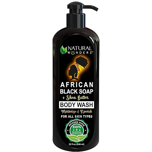 Gel de ducha con jabón negro africano y manteca de karité, gel de ducha de 32 onzas líquidas, promueve el tratamiento del acné, contiene todos los
