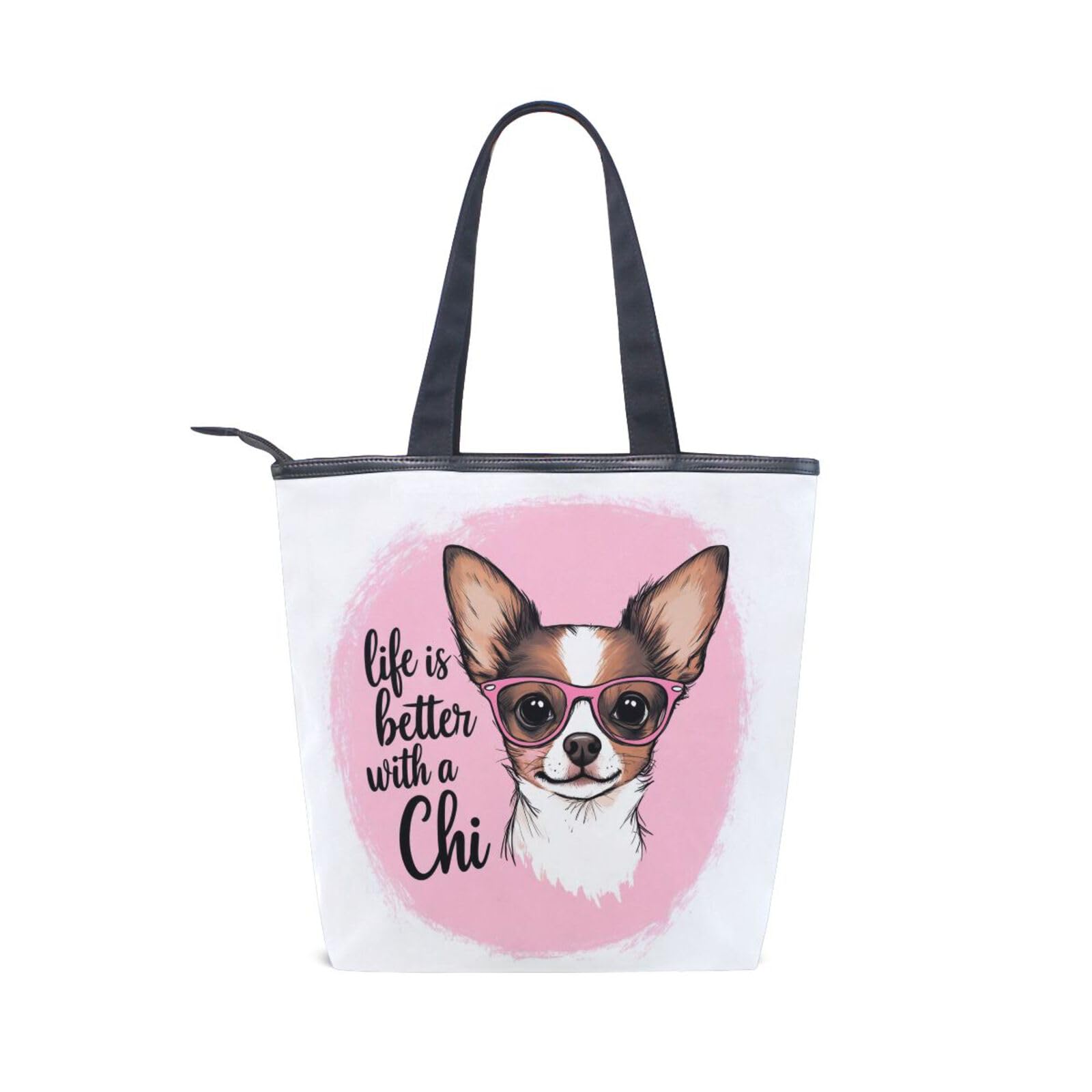 Amazon.com: Pink Chihuahua Dog Canvas Tote Bag Bow Glasses Star