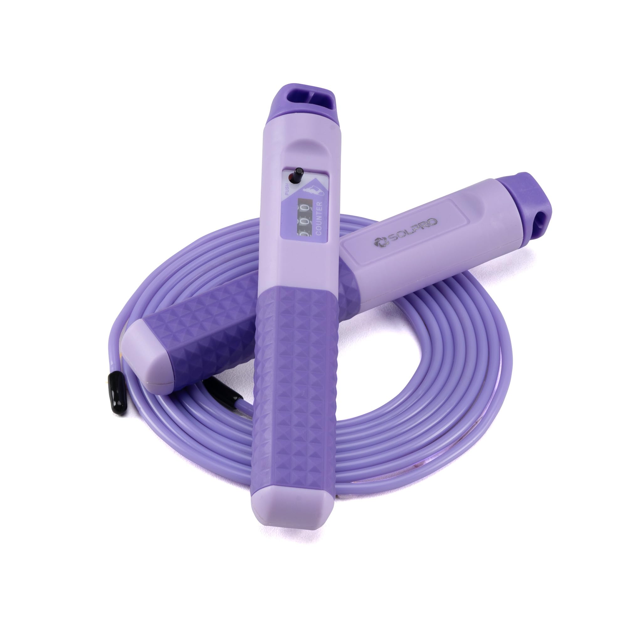Solpro Flyte Adjustable Jump Rope Skipping Rope with counter for men, women, kids, fitness & exercise | Unisex, Tangle-Free, Non-Slip, Smooth Rotation | Home & gym workouts. (Purple)