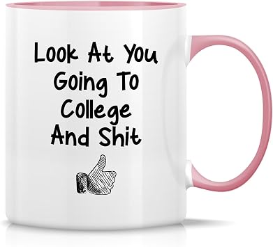 Retreez Funny Mug - Look At You Going To College 11 Oz Ceramic Coffee Mugs | White Mug with Pink Handle and Inner, Funny Coffee Mugs, Sarcasm, Sarcastic, Motivational Inspirational gifts