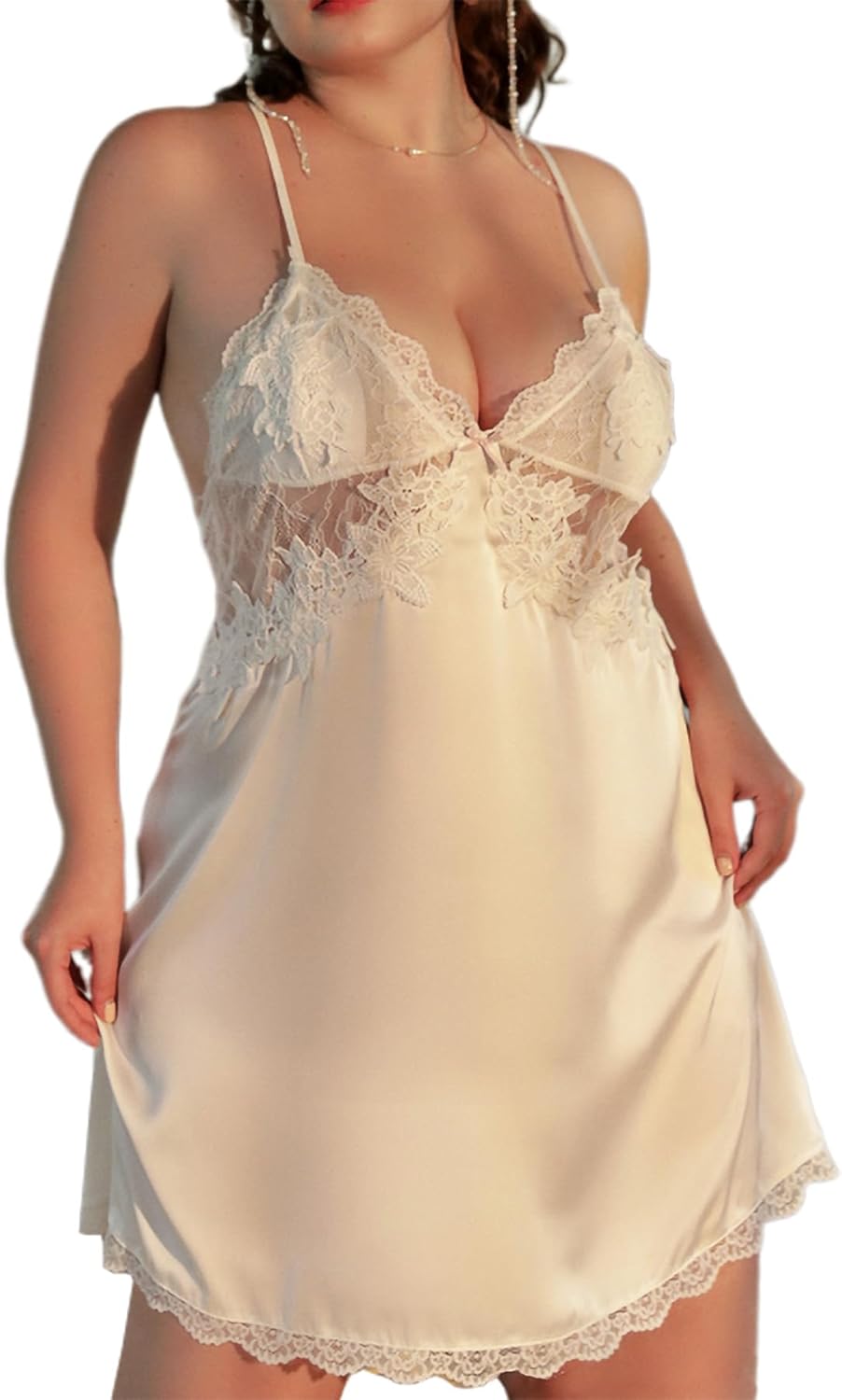 ランジェリー プラスサイズ セクシー ドレス ミニ サテン ナイトガウン レース ベビードール ネグリティ 女性用