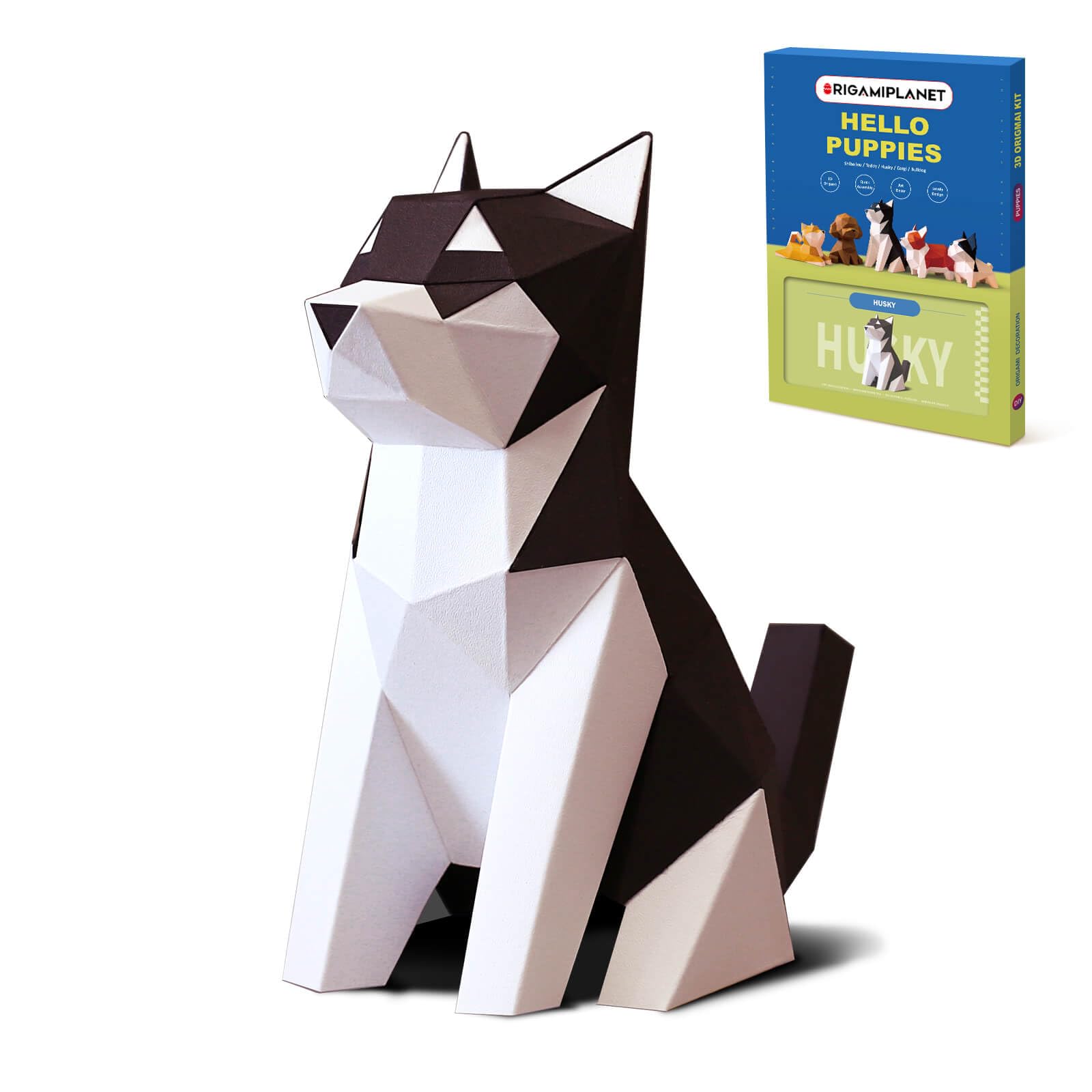 Reno Select Origamiplanet Husky 3D Origami Craft Kit For Easy Dog Paper Sculpture Cute 3D Animal Handmade Home Decoration Art Home Decoration Paper Craft Gift Set