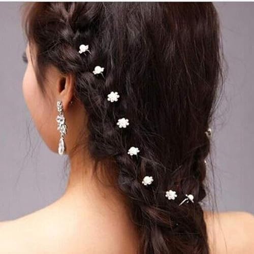 Miniatura 8 de AKOAK 40 piezas de tiara de flores de perlas de diamantes para novia, boda, dama de honor, perla, alfiler de pelo, delicado y elegante, horquilla de